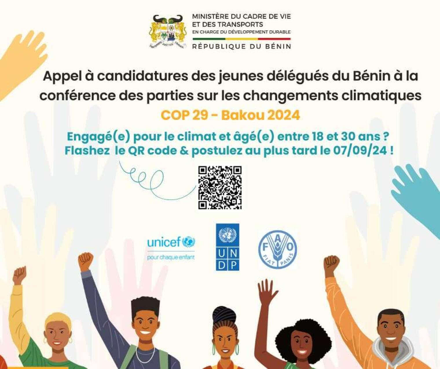 Appel à candidatures des jeunes délégués du Bénin à la Conférence des parties sur les changements climatiques